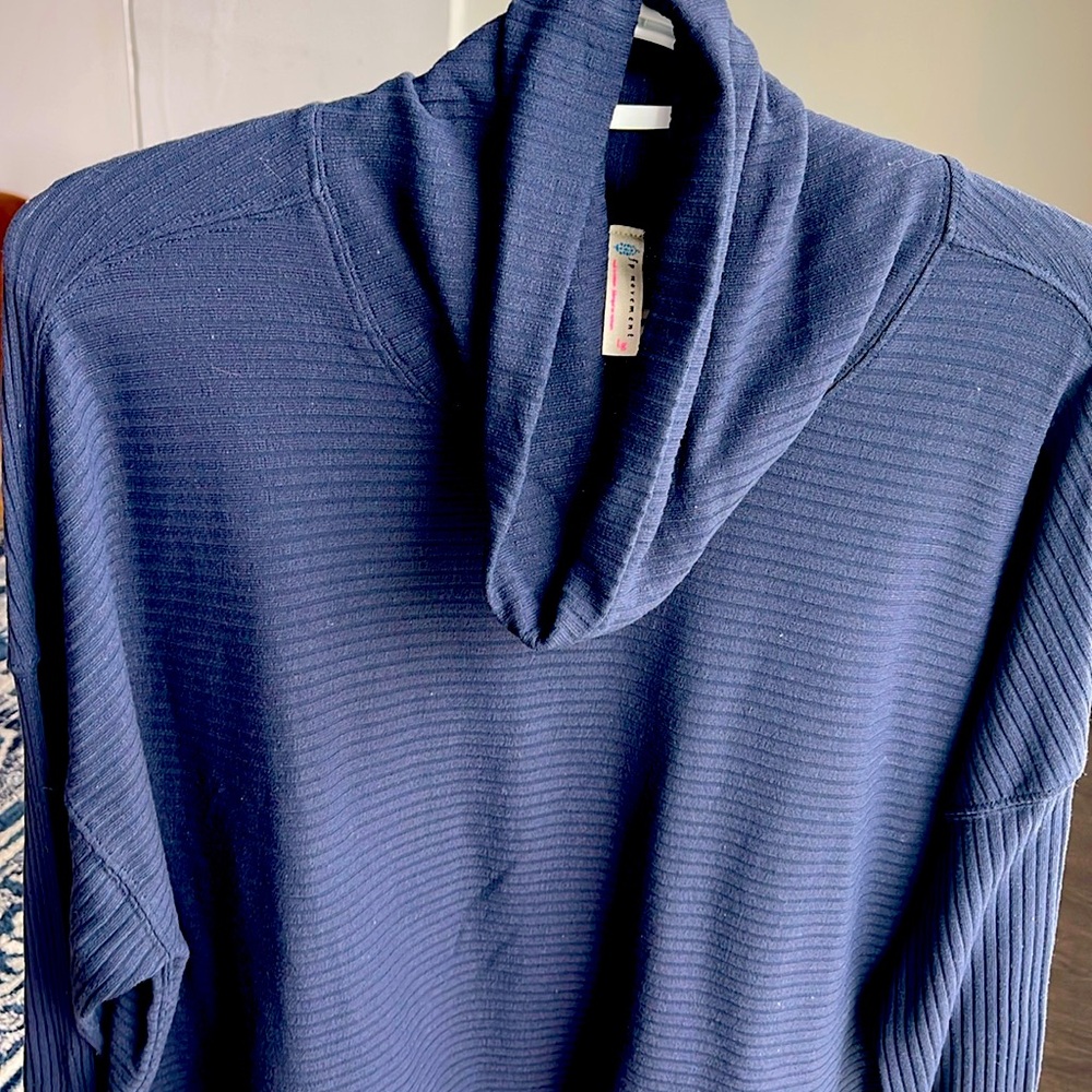 FP Movement Womens Lg Large Top Navy Ribbed Knit Turtlneck L/S Stretch 8508
